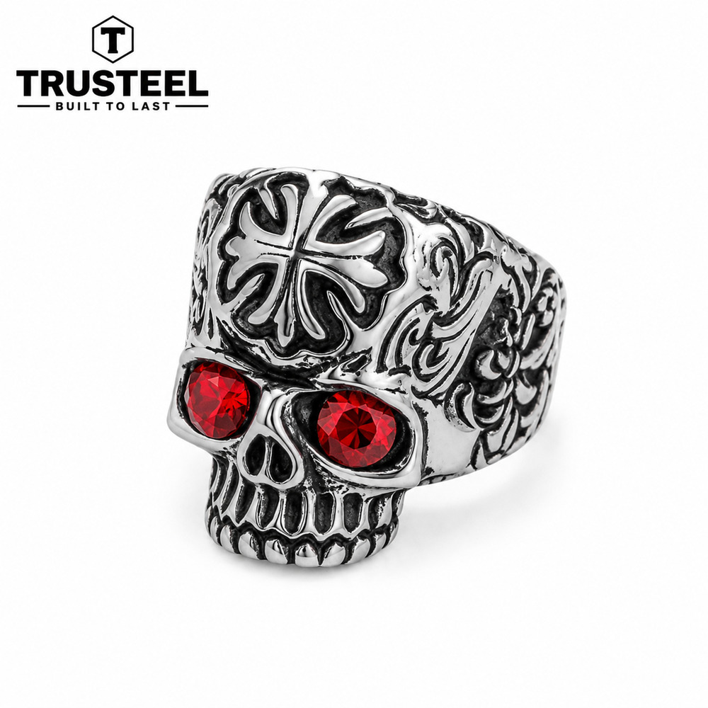 Gothic Skull Ring Red CZ Eyes Stainless Steel Men women Biker Punk Gothic Size 7